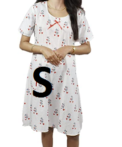 BDROX Cotton Short Length White Booty Printed Red Color Small Size Nighty_amazon#BDROX50BD_R_S