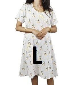 BDROX Cotton Short Length White Booty Printed Yellow Color Large Size Nighty_amazon#BDROX50BD_Y_L