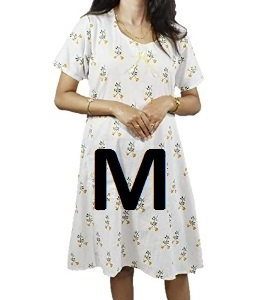BDROX Cotton Short Length White Booty Printed Yellow Color Medium Size Nighty_amazon#BDROX50BD_Y_M