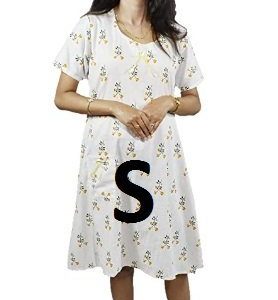 BDROX Cotton Short Length White Booty Printed Yellow Color Small Size Nighty_amazon#BDROX50BD_Y_S