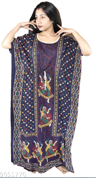 BDROX Gujri Cotton Girl with Dandia and dots printed Blue Kaftan Nighty_meesho#BFGNBLF0000000608 AMAZON-BFINRF00000000667