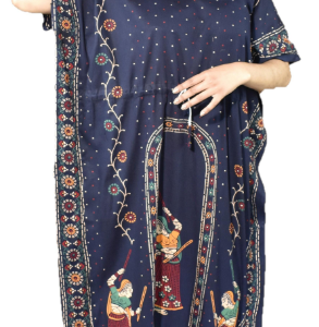 BDROX Gujri Cotton Girl with Basket printed Blue Kaftan Nighty