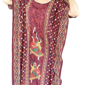 BDROX Gujri Cotton Girl with Dandia and dots printed Maroon Kaftan Nighty_meesho#BFGNMF00000000609