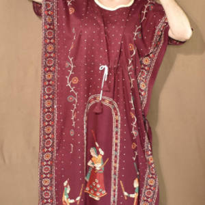 BDROX Gujri Cotton Girl with Dandia printed Maroon Kaftan Nighty