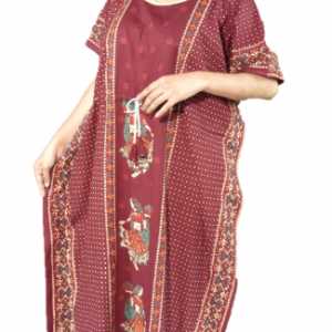 BDROX Gujri Cotton Girl with Basket printed Maroon Kaftan Nighty