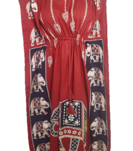 BDROX Indonesian Cotton Red Elephant printed Kaftan Nighty V neck