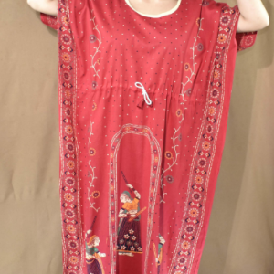 BDROX Gujri Cotton Girl with Dandia printed Red Kaftan Nighty-AMAZONE -BFGNBLF0000000746
