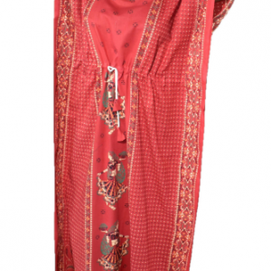 BDROX Gujri Cotton Girl with Basket printed Red Kaftan_BFGNRF00000000598