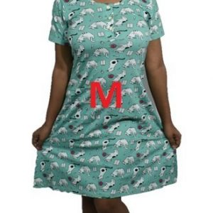 BDROX Hosiery Short Green Nighty with short sleeve with Round Neck and button (M)