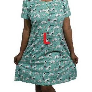 BDROX Hosiery Short Green Nighty with short sleeve with Round Neck and button (L)