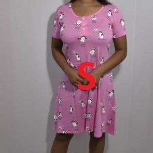 BDROX Hosiery Short Pink Nighty with short sleeve with Round Neck and button (S)
