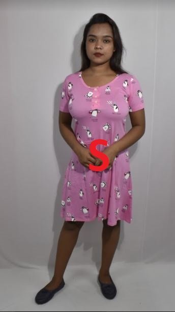 BDROX Hosiery Short Pink Nighty with short sleeve with Round Neck and button (S)