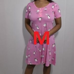 BDROX Hosiery Short Pink Nighty with short sleeve with Round Neck and button (M)