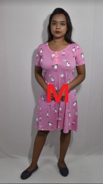 BDROX Hosiery Short Pink Nighty with short sleeve with Round Neck and button (M)