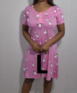 BDROX Hosiery Short White Pink Nighty with short sleeve with Round Neck and button (L Size)