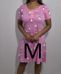 BDROX Hosiery Short White Pink Nighty with short sleeve with Round Neck and button (M Size)