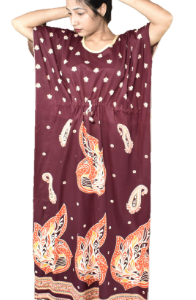 BDROX Indonesian Cotton Peacock in Leaves printed Maroon  Kaftan Nighty-amazon-BFCNYF00000000804