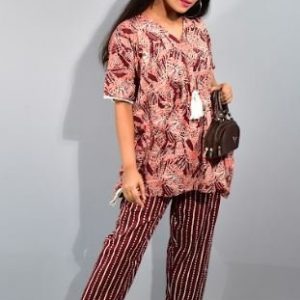 BDROX Maroon Kaftan Pajama Set