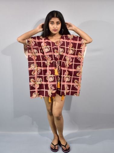 BDROX Maroon Short Kaftan Nighty
