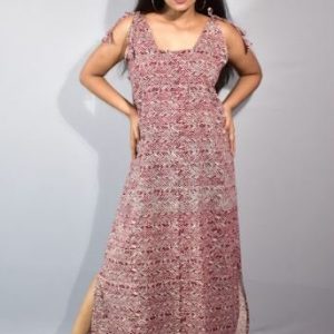 BDROX Maroon Maxi Nighty Ribbon On Shoulder