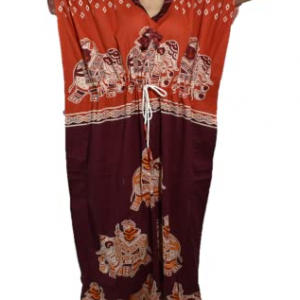 BDROX Indonesian Fabric Kaftan Nighty with half maroon and Half Brown Colour_Amazon#BFINOF00000000114