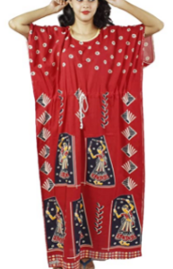 BDROX Pure Cotton Full Ankle Length Indonesian Fabric Kaftan Nighty with Dancing Girl Printed Red Colour_Amazon#BDROX55IKDG_R