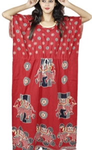 BDROX Indonesian Fabric Kaftan Nighty Elephant Printed with Red Colour_Amazon#BDROX55IKRME_R _Meesho#BFINRF00000000005