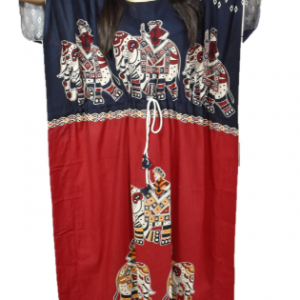 BDROX Indonesian Fabric Kaftan Nighty with half red and Half Blue Colou