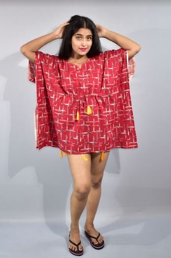 BDROX Red Short Kaftan Nighty
