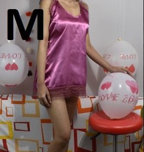 BDROX Estonished Satin Lace Babydoll Purple Color M Size Nightdress