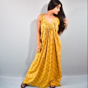 BDROX Cotton Yellow Maxi Nighty