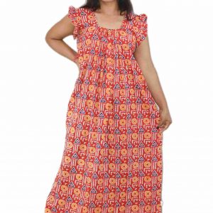 Red Square Neck Pleated Sleeve