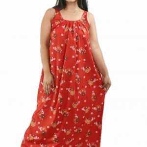 Red Narrow Sleeve Maxi Nighty