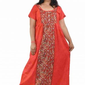 Red Pure Cotton Round Neck Short Sleeve with Front Button