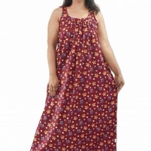 Maroon Pure Cotton Narrow Sleeve Maxi Nighty