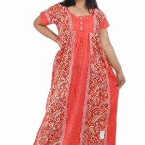 Red Pure Cotton Round Neck Short Sleeve with Front Button