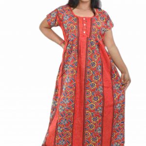 Red Pure Cotton Round Neck Short Sleeve with Front Button