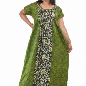 Green Pure Cotton Round Neck Short Sleeve with Front Button