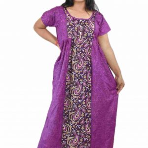 Purple Pure Cotton Round Neck Short Sleeve with Front Button