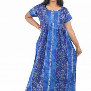 Blue Pure Cotton Round Neck Short Sleeve with Front Button