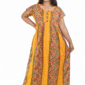 Yellow Pure Cotton Round Neck Short Sleeve with Front Button