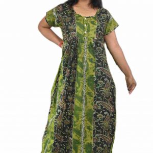 Green Pure Cotton Round Neck Short Sleeve with Front Button
