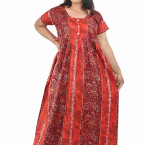 Red Pure Cotton Round Neck Short Sleeve with Front Button
