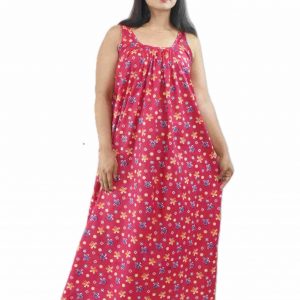Pink Pure Cotton Narrow Sleeve Maxi Nighty