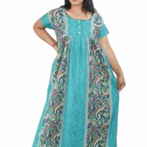 Green Pure Cotton Round Neck Short Sleeve with Front Button