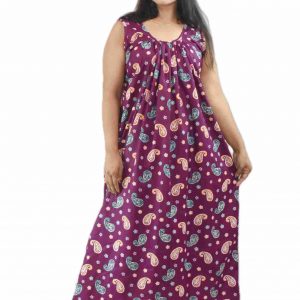 Purple Pure Cotton Round Neck Sleeveless Maxi Nighty