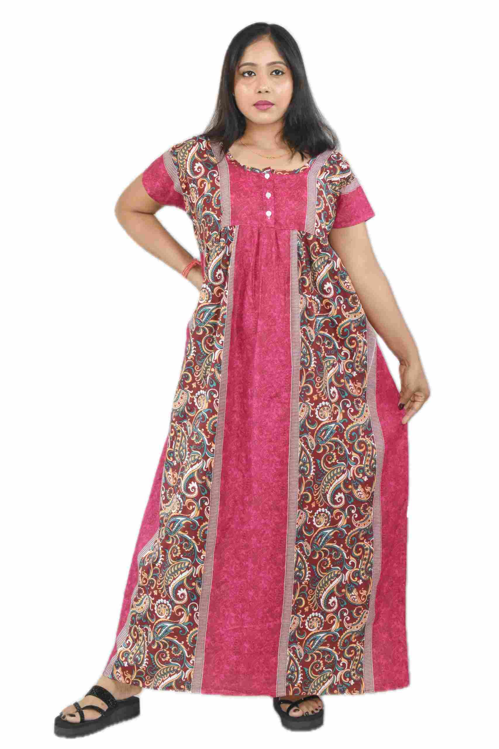 PINK Pure Cotton Round Neck Short Sleeve with Front Button
