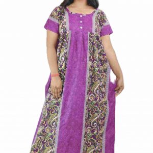 Purple Pure Cotton Round Neck Short Sleeve with Front Button