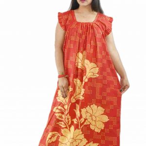 Red Square Neck Pleated Sleeve