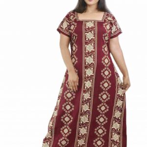 Maroon Square Neck Short Sleeve Alan Maxi Nighty